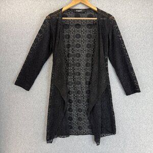 Kami Paris Black Sheer Floral Crochet Lace Cardigan Sweater 3/4 Sleeve Small‎